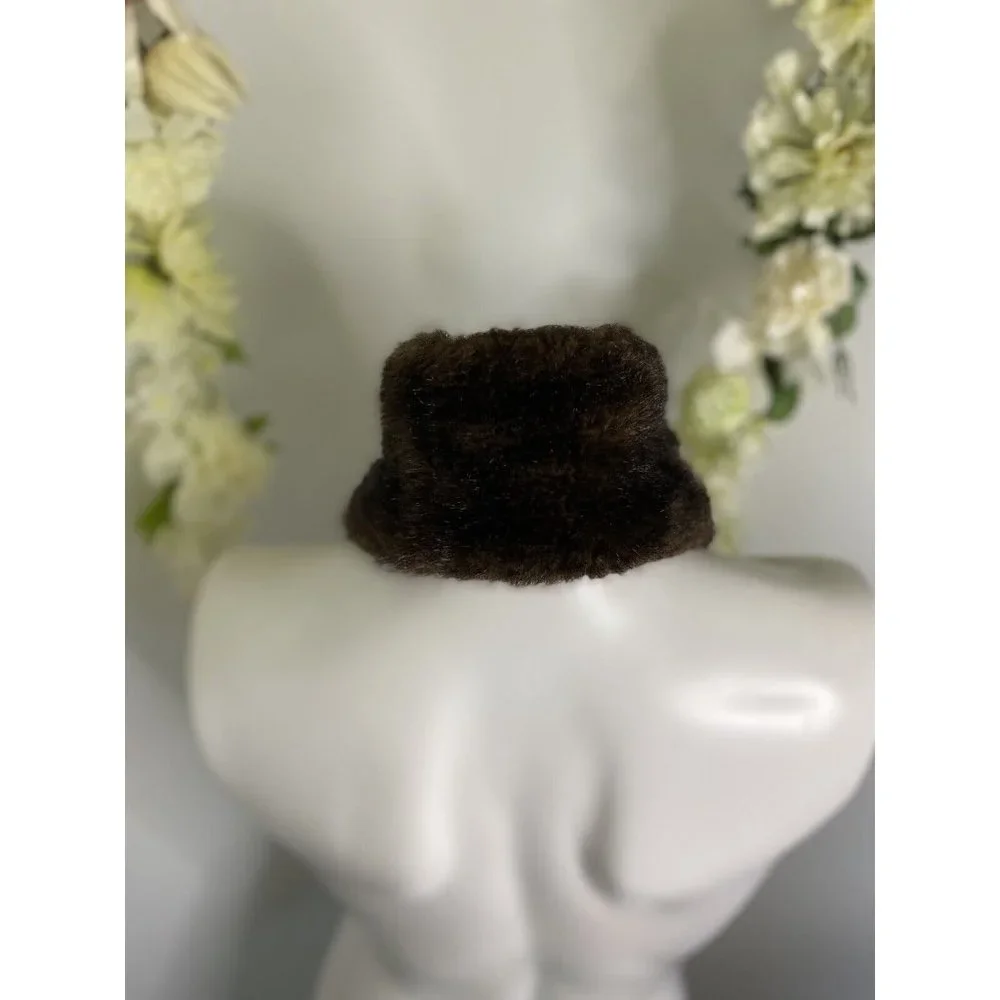 Vintage 60s Faux‎ Fur Shrug Wrap Cape Stole Brown Lined Stay Put 38